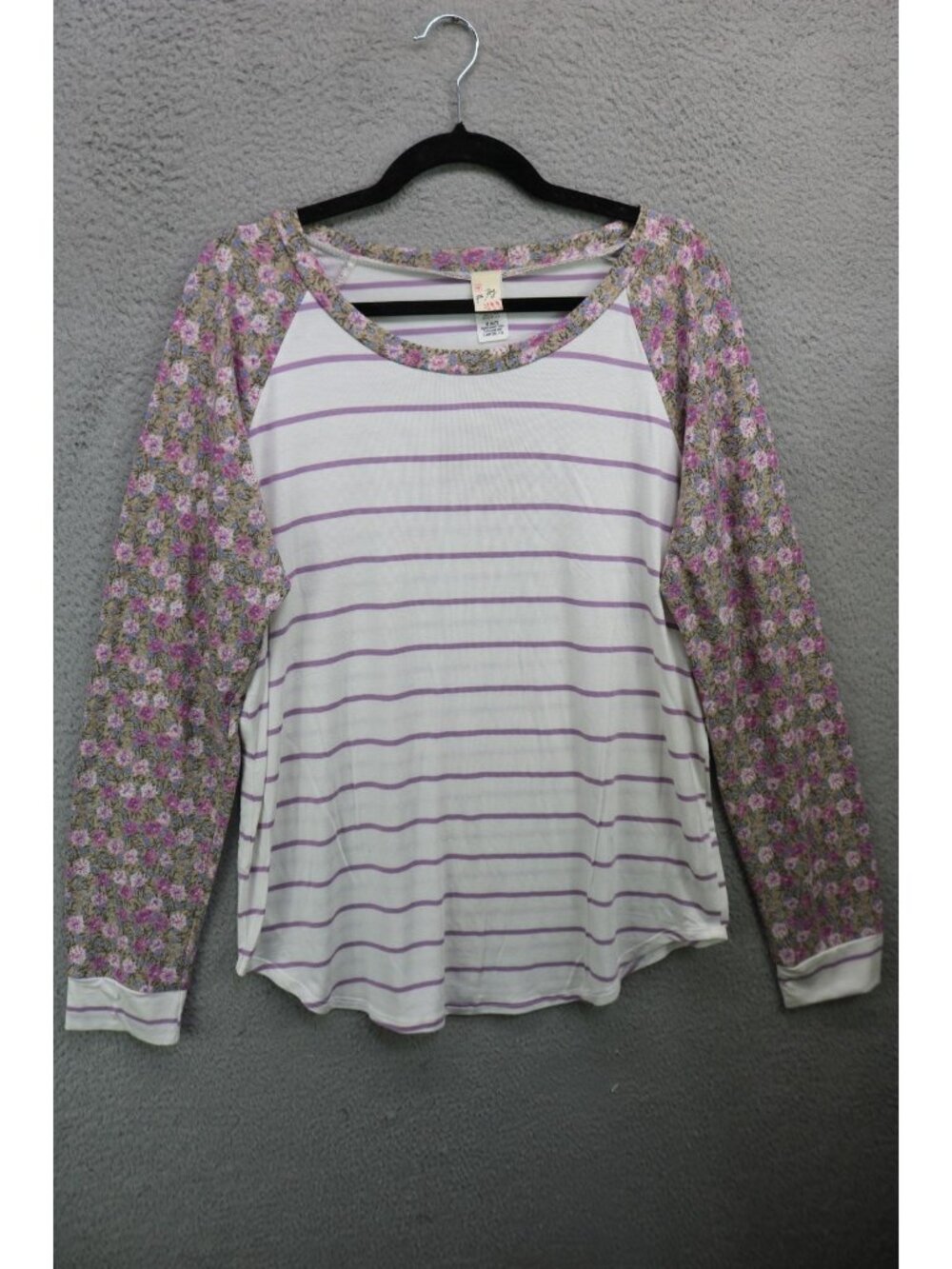 7th Ray Long Sleeve Floral Stripes Top-Large-Cottagecore-Preppy-Acadamia